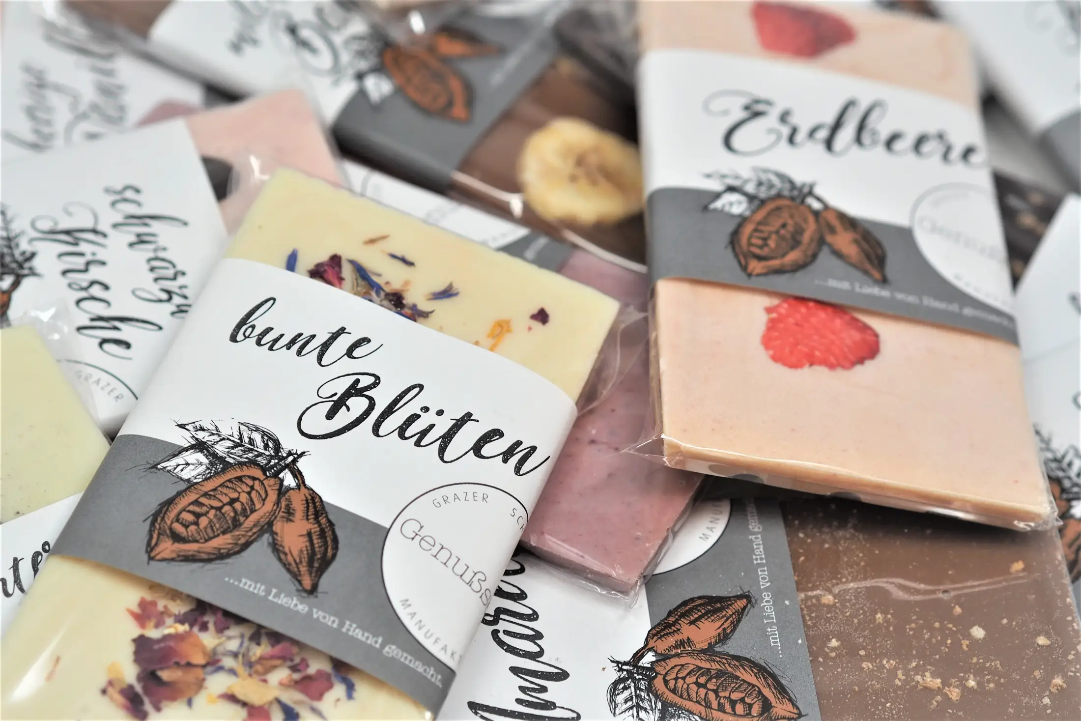 Genußstück Schokoloaden verschiedene Sorten bei der Verkostung in der Allerleierei Laßnitzhöhe